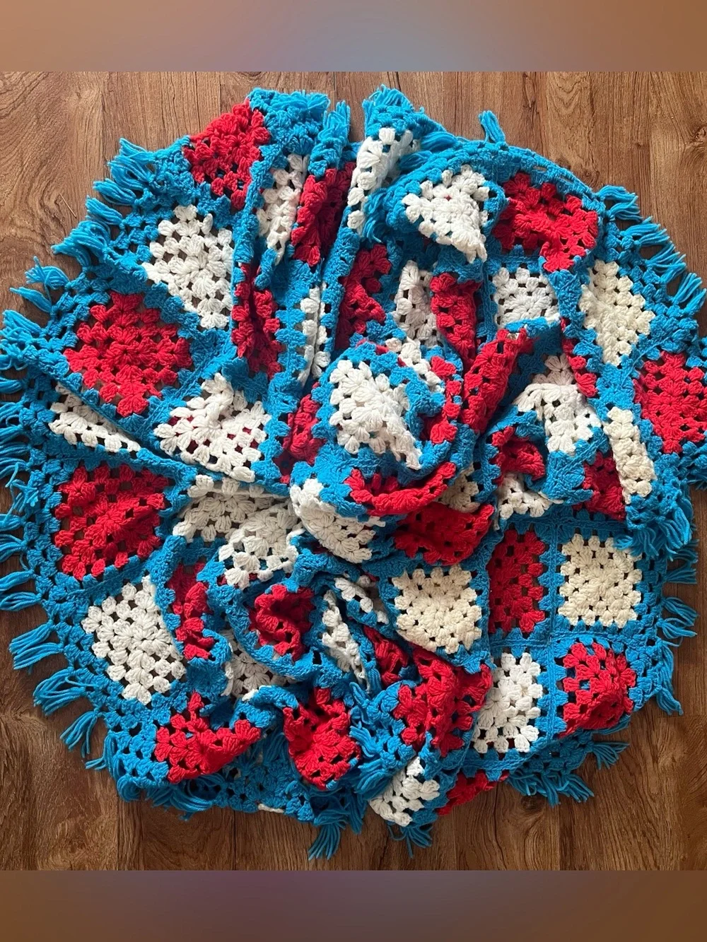 Vintage Handmade Granny Square Crochet Blanket Boho Afghan